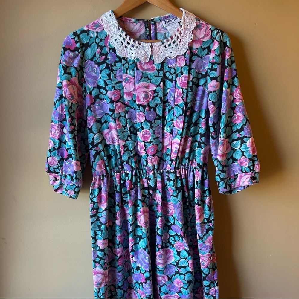 Vintage 80s Ellen Hart Floral Lace Women’s Dress Size 10P Cottagecore - Picture 2 of 12